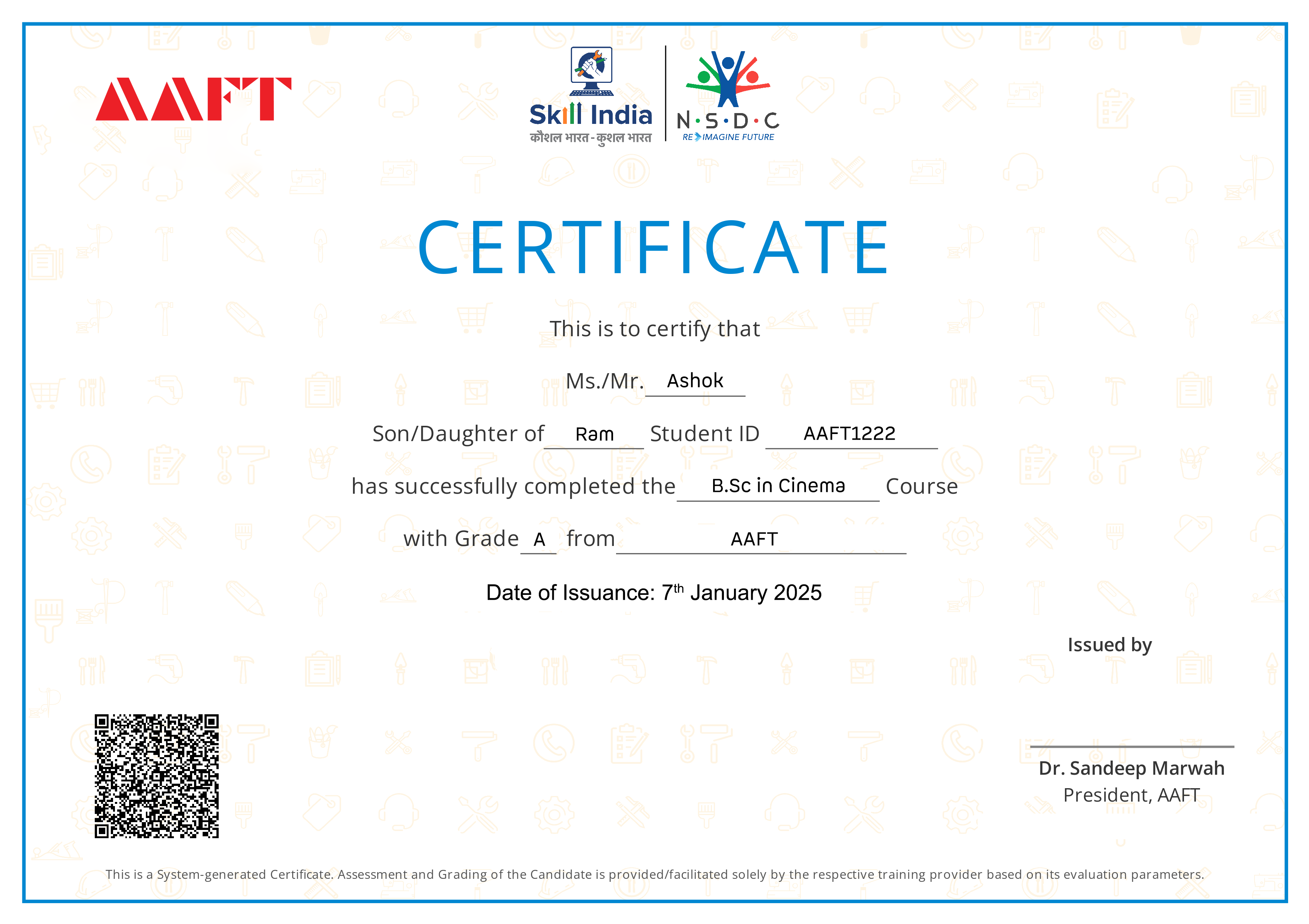 NSDC certificate for advertising pr and corporate communication