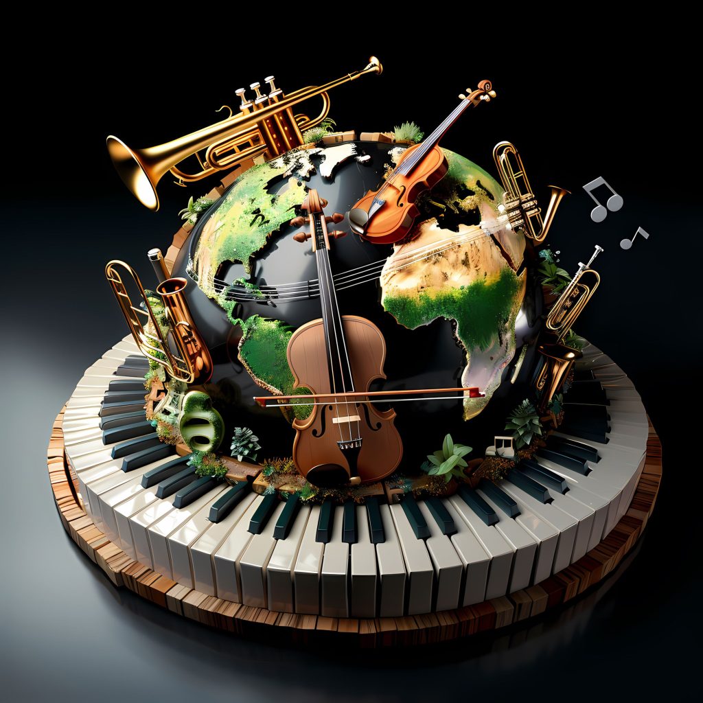 2025 Music Trends: Discover the Hottest Genres & How to Master Them 2 3d realistic globe with musical elements