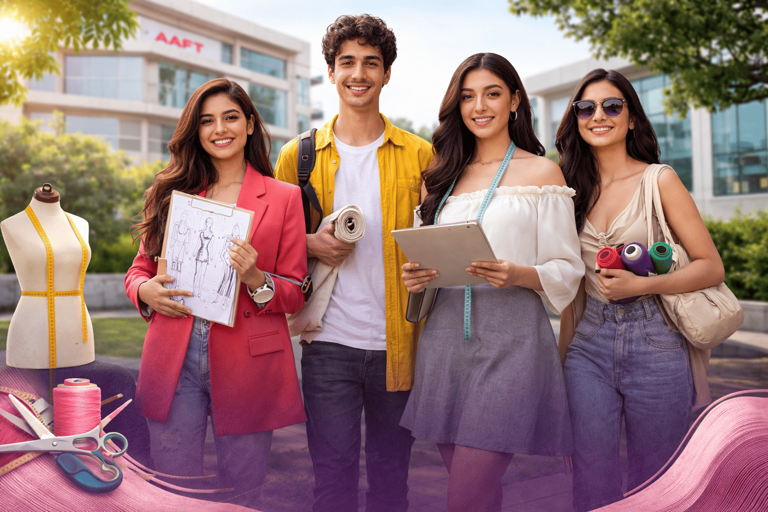 Fashion design students outdoors at AAFT 1